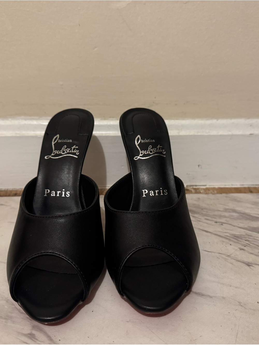 Christian Louboutin Black Leather Open-Toe Mules
